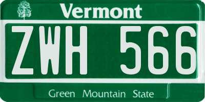 VT license plate ZWH566