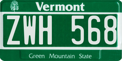 VT license plate ZWH568