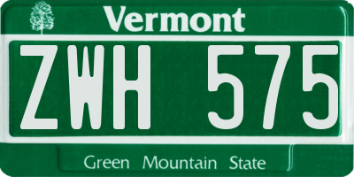 VT license plate ZWH575