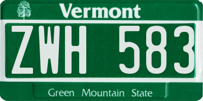 VT license plate ZWH583