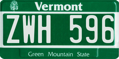 VT license plate ZWH596