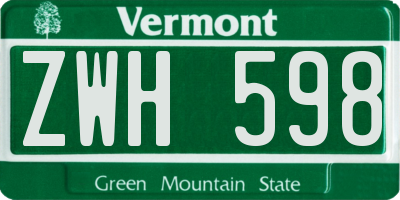 VT license plate ZWH598
