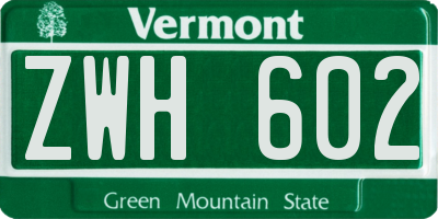 VT license plate ZWH602