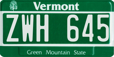 VT license plate ZWH645