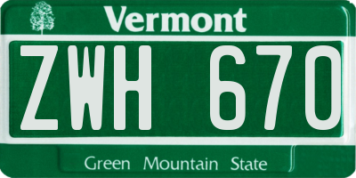 VT license plate ZWH670