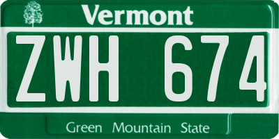 VT license plate ZWH674