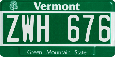 VT license plate ZWH676