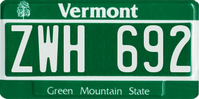 VT license plate ZWH692