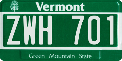 VT license plate ZWH701