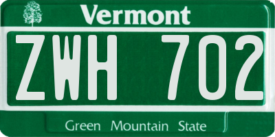 VT license plate ZWH702