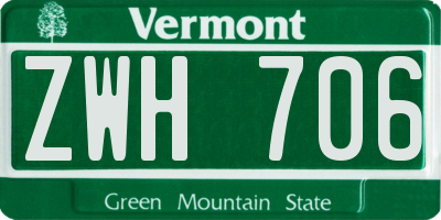 VT license plate ZWH706