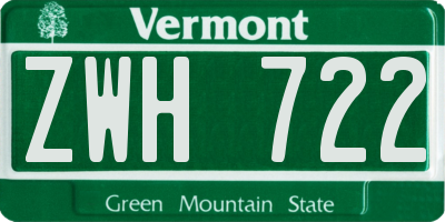 VT license plate ZWH722