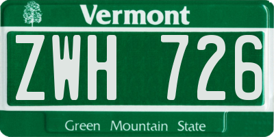 VT license plate ZWH726