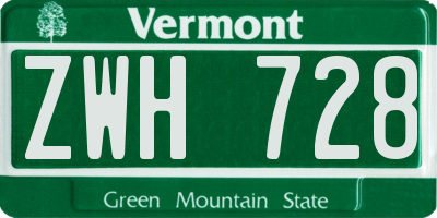 VT license plate ZWH728