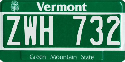 VT license plate ZWH732