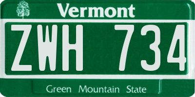 VT license plate ZWH734