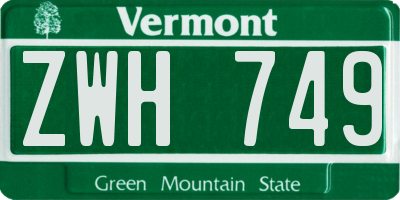 VT license plate ZWH749