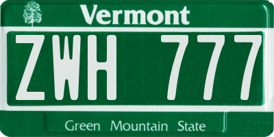 VT license plate ZWH777