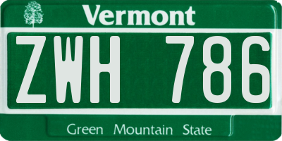 VT license plate ZWH786