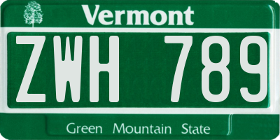 VT license plate ZWH789