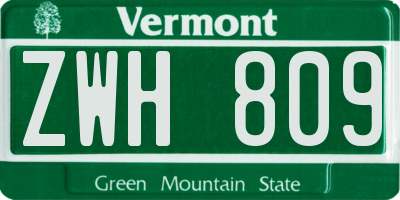 VT license plate ZWH809