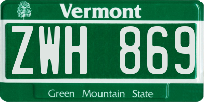 VT license plate ZWH869