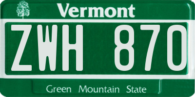 VT license plate ZWH870