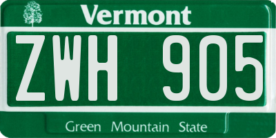 VT license plate ZWH905