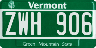 VT license plate ZWH906