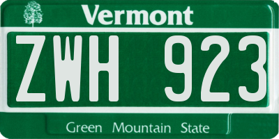 VT license plate ZWH923