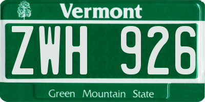 VT license plate ZWH926