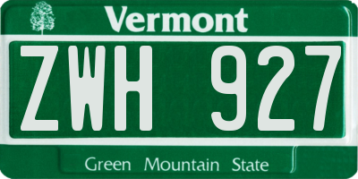 VT license plate ZWH927