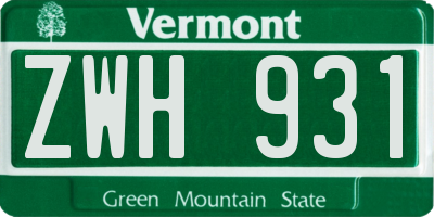 VT license plate ZWH931