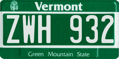VT license plate ZWH932