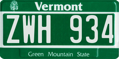 VT license plate ZWH934