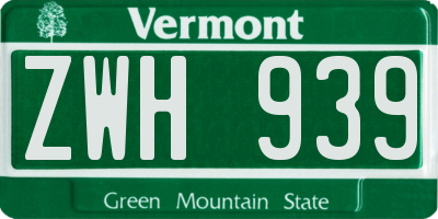 VT license plate ZWH939