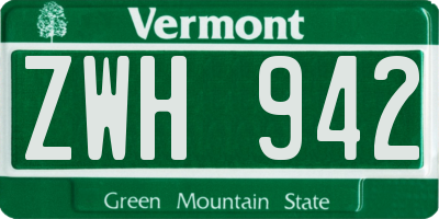 VT license plate ZWH942