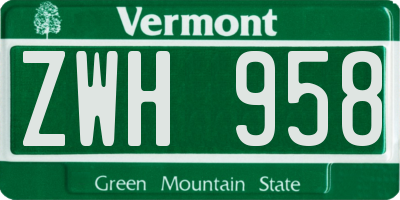 VT license plate ZWH958