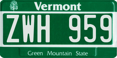 VT license plate ZWH959