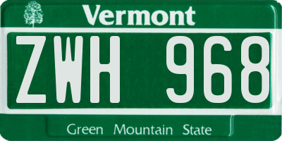 VT license plate ZWH968