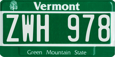VT license plate ZWH978