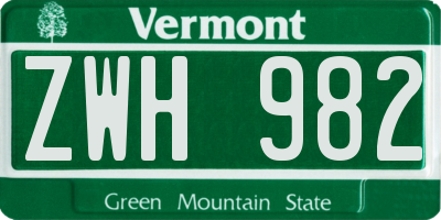 VT license plate ZWH982