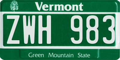 VT license plate ZWH983