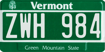 VT license plate ZWH984