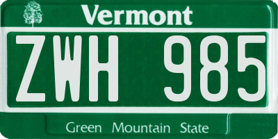 VT license plate ZWH985