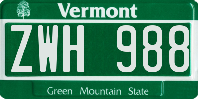 VT license plate ZWH988
