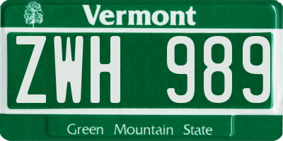 VT license plate ZWH989