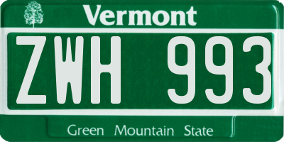 VT license plate ZWH993