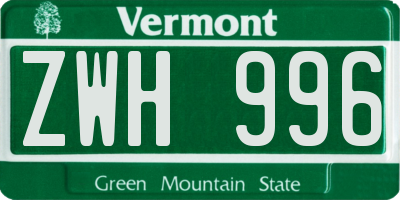 VT license plate ZWH996