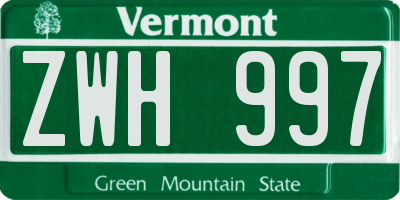 VT license plate ZWH997